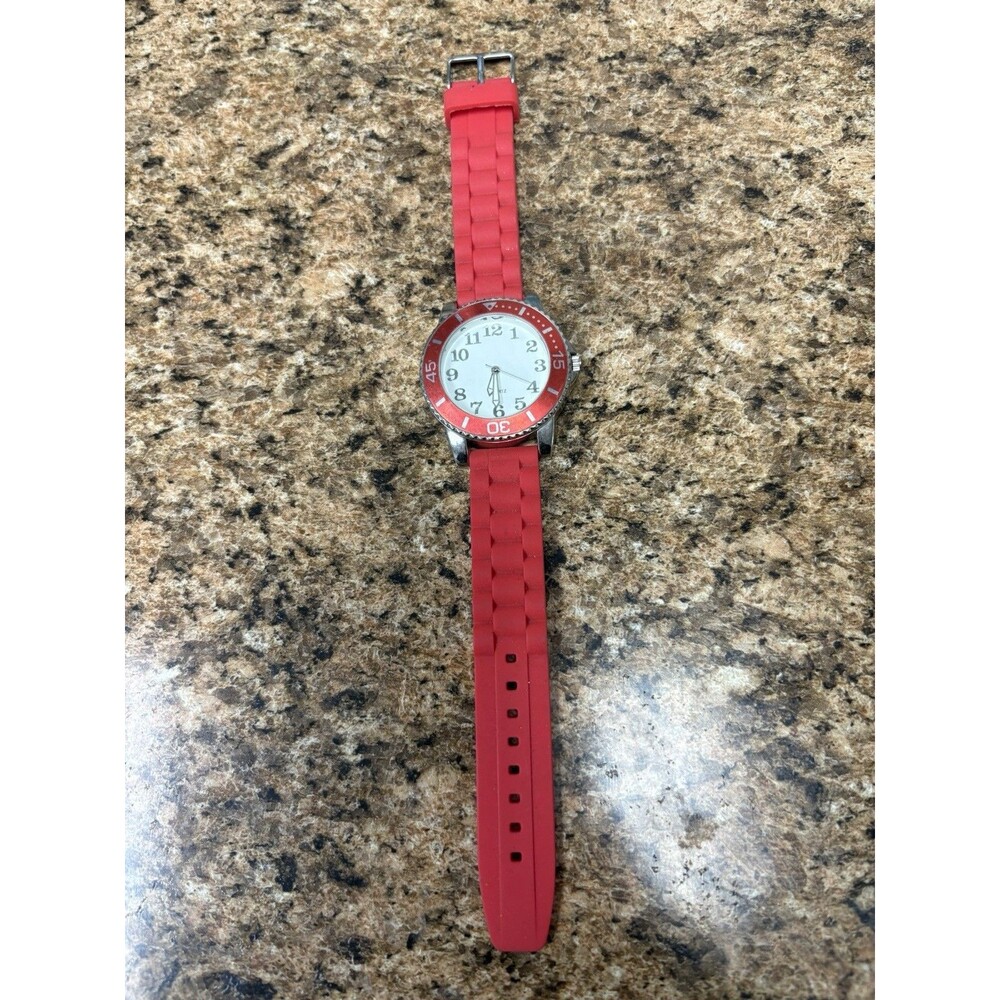 Unbranded Red Silicone Strap Quartz Watch Diver Style Analog Casual Sport
